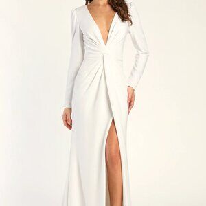 Stunning Romance White Long Sleeve Mermaid Maxi Dress Medium